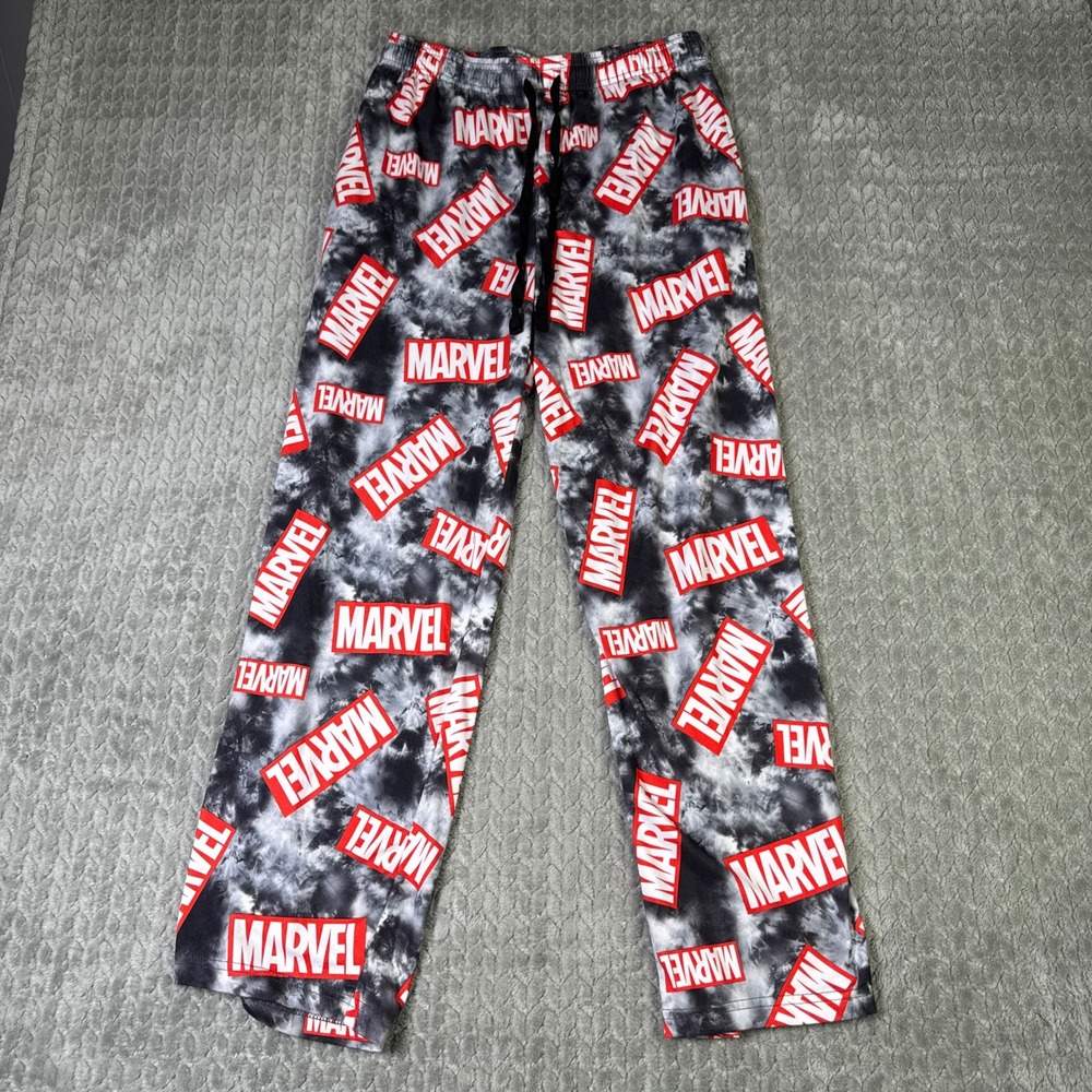 Marvel Comics Pajama Pants Mens Small Black White Red Logo Lounge
